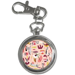 Scandinavian Flat Floral Background Coral Pink White Black Gold Pattern Key Chain Watches by Sarkoni