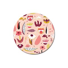 Scandinavian Flat Floral Background Coral Pink White Black Gold Pattern Magnet 3  (round) by Sarkoni