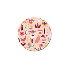 Scandinavian Flat Floral Background Coral Pink White Black Gold Pattern Golf Ball Marker by Sarkoni