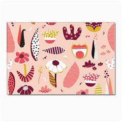 Scandinavian Flat Floral Background Coral Pink White Black Gold Pattern Postcard 4 x 6  (pkg Of 10) by Sarkoni