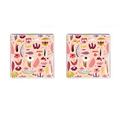 Scandinavian Flat Floral Background Coral Pink White Black Gold Pattern Cufflinks (square) by Sarkoni