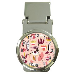 Scandinavian Flat Floral Background Coral Pink White Black Gold Pattern Money Clip Watches by Sarkoni