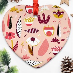 Scandinavian Flat Floral Background Coral Pink White Black Gold Pattern Heart Ornament (two Sides) by Sarkoni