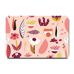 Scandinavian Flat Floral Background Coral Pink White Black Gold Pattern Small Doormat by Sarkoni