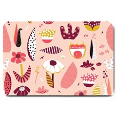 Scandinavian Flat Floral Background Coral Pink White Black Gold Pattern Large Doormat