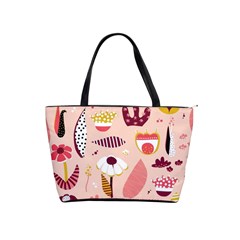 Scandinavian Flat Floral Background Coral Pink White Black Gold Pattern Classic Shoulder Handbag by Sarkoni