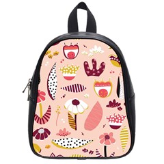 Scandinavian Flat Floral Background Coral Pink White Black Gold Pattern School Bag (small) by Sarkoni