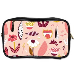 Scandinavian Flat Floral Background Coral Pink White Black Gold Pattern Toiletries Bag (two Sides) by Sarkoni