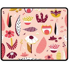 Scandinavian Flat Floral Background Coral Pink White Black Gold Pattern Fleece Blanket (medium) by Sarkoni