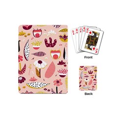 Scandinavian Flat Floral Background Coral Pink White Black Gold Pattern Playing Cards Single Design (mini) by Sarkoni