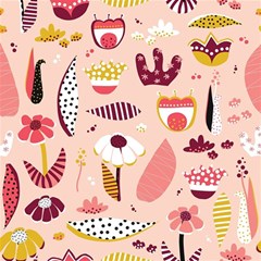 Scandinavian Flat Floral Background Coral Pink White Black Gold Pattern Play Mat (square) by Sarkoni