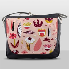 Scandinavian Flat Floral Background Coral Pink White Black Gold Pattern Messenger Bag by Sarkoni