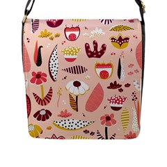 Scandinavian Flat Floral Background Coral Pink White Black Gold Pattern Flap Closure Messenger Bag (l) by Sarkoni