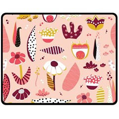 Scandinavian Flat Floral Background Coral Pink White Black Gold Pattern Two Sides Fleece Blanket (medium) by Sarkoni