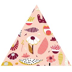 Scandinavian Flat Floral Background Coral Pink White Black Gold Pattern Wooden Puzzle Triangle by Sarkoni