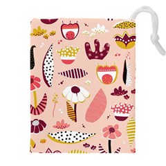 Scandinavian Flat Floral Background Coral Pink White Black Gold Pattern Drawstring Pouch (5xl) by Sarkoni