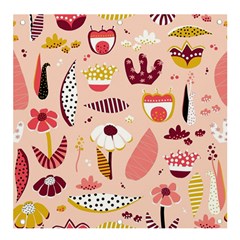 Scandinavian Flat Floral Background Coral Pink White Black Gold Pattern Banner And Sign 4  X 4  by Sarkoni