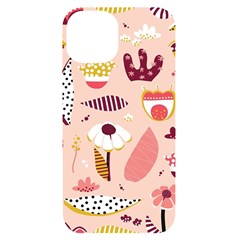 Scandinavian Flat Floral Background Coral Pink White Black Gold Pattern Iphone 14 Black Uv Print Case by Sarkoni