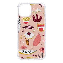 Scandinavian Flat Floral Background Coral Pink White Black Gold Pattern Iphone 14 Tpu Uv Print Case by Sarkoni