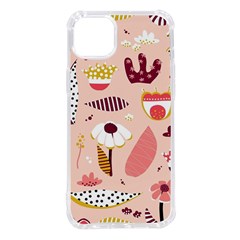 Scandinavian Flat Floral Background Coral Pink White Black Gold Pattern Iphone 14 Plus Tpu Uv Print Case by Sarkoni