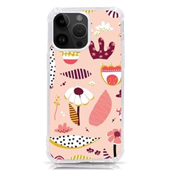 Scandinavian Flat Floral Background Coral Pink White Black Gold Pattern Iphone 14 Pro Max Tpu Uv Print Case by Sarkoni