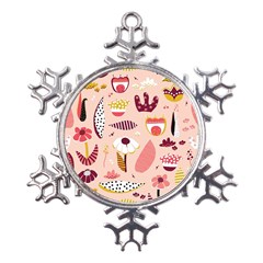 Scandinavian Flat Floral Background Coral Pink White Black Gold Pattern Metal Large Snowflake Ornament