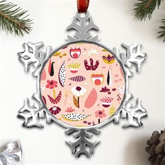 Scandinavian Flat Floral Background Coral Pink White Black Gold Pattern Metal Small Snowflake Ornament by Sarkoni