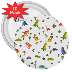 Baby Dino Seamless Pattern 3  Buttons (10 Pack)  by Sarkoni