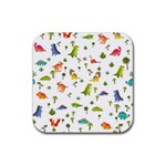 Baby Dino Seamless Pattern Rubber Coaster (Square) Front