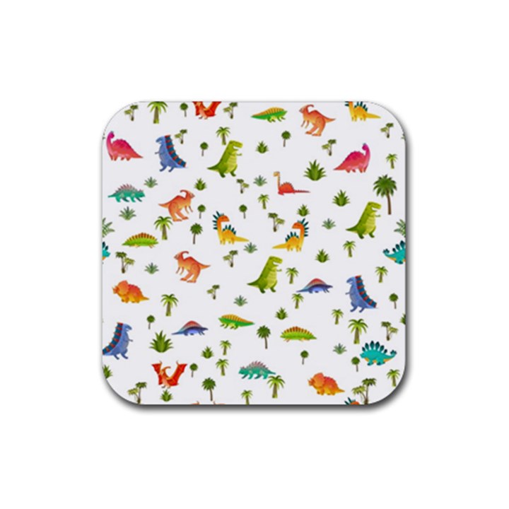 Baby Dino Seamless Pattern Rubber Coaster (Square)