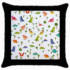 Baby Dino Seamless Pattern Throw Pillow Case (black) by Sarkoni