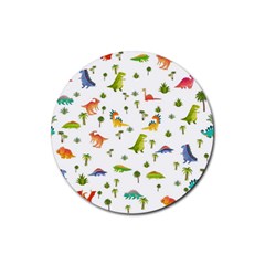 Baby Dino Seamless Pattern Rubber Round Coaster (4 Pack) by Sarkoni