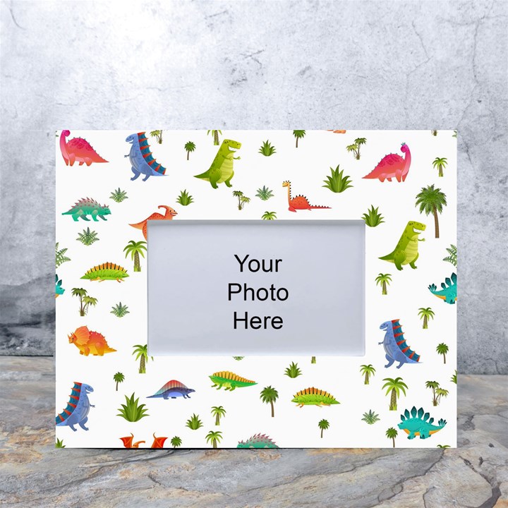 Baby Dino Seamless Pattern White Tabletop Photo Frame 4 x6 