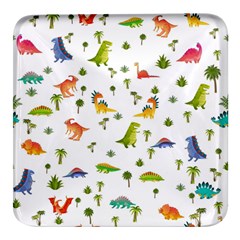 Baby Dino Seamless Pattern Square Glass Fridge Magnet (4 Pack) by Sarkoni