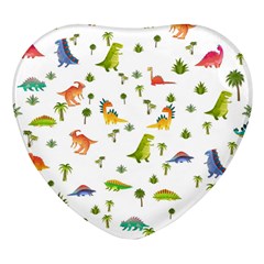 Baby Dino Seamless Pattern Heart Glass Fridge Magnet (4 Pack) by Sarkoni