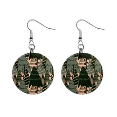 Christmas Vector Seamless Tree Pattern Mini Button Earrings