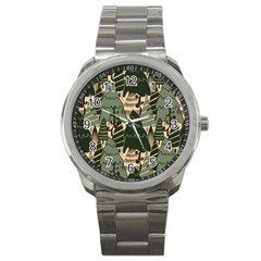 Christmas Vector Seamless Tree Pattern Sport Metal Watch by Sarkoni