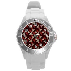 Oriental Dragon Motif Pattern Round Plastic Sport Watch (l) by Sarkoni