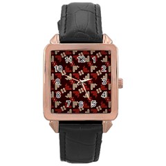 Oriental Dragon Motif Pattern Rose Gold Leather Watch 