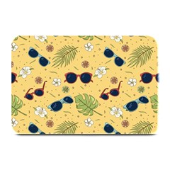 Seamless Pattern Of Sunglasses Tropical Leaves And Flowers Plate Mats by Sarkoni