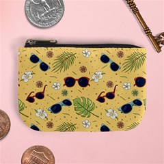 Seamless Pattern Of Sunglasses Tropical Leaves And Flowers Mini Coin Purse by Sarkoni