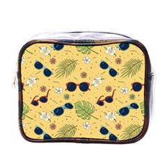 Seamless Pattern Of Sunglasses Tropical Leaves And Flowers Mini Toiletries Bag (one Side) by Sarkoni