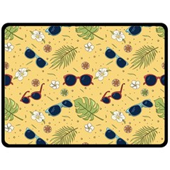 Seamless Pattern Of Sunglasses Tropical Leaves And Flowers Fleece Blanket (large) by Sarkoni