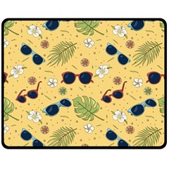 Seamless Pattern Of Sunglasses Tropical Leaves And Flowers Fleece Blanket (medium) by Sarkoni