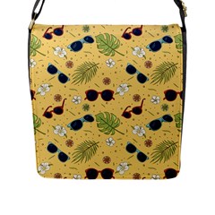 Seamless Pattern Of Sunglasses Tropical Leaves And Flowers Flap Closure Messenger Bag (l) by Sarkoni