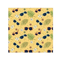 Seamless Pattern Of Sunglasses Tropical Leaves And Flowers Square Satin Scarf (30  X 30 ) by Sarkoni