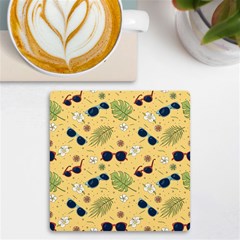 Seamless Pattern Of Sunglasses Tropical Leaves And Flowers Uv Print Square Tile Coaster  by Sarkoni