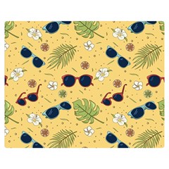 Seamless Pattern Of Sunglasses Tropical Leaves And Flowers Premium Plush Fleece Blanket (medium) by Sarkoni