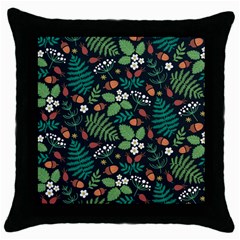 Pattern Forest Leaf Flower Motif Throw Pillow Case (black) by Sarkoni