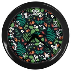 Pattern Forest Leaf Flower Motif Wall Clock (black) by Sarkoni